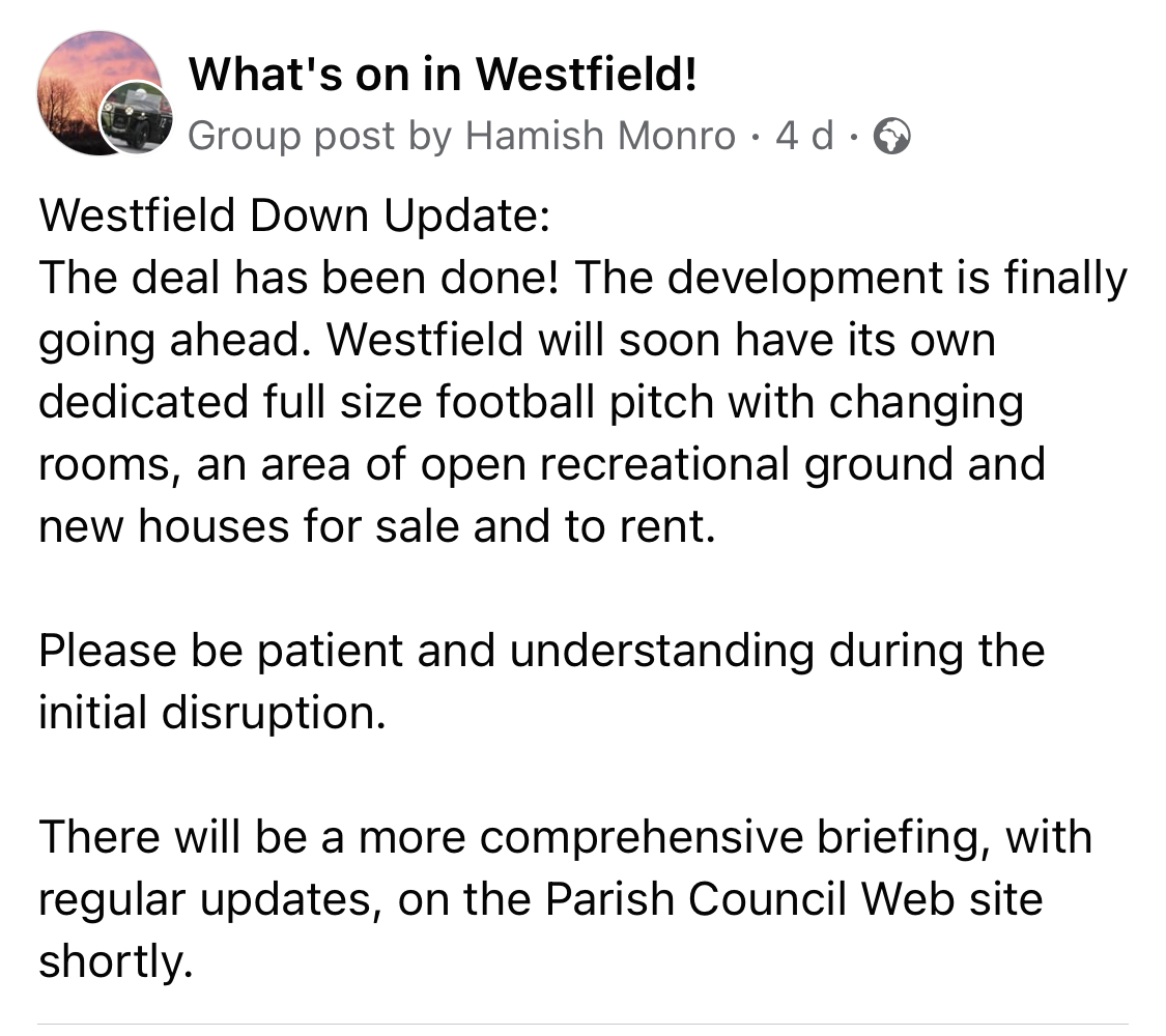 Westfield Down update