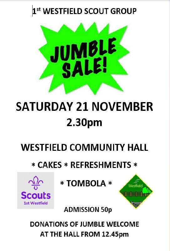 Westfield Scout Group Jumble Sale poster 21 Nov 2026